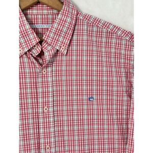 Southern Tide Men L Pink Plaid Button Down Golf Shirt Stretch Cotton Preppy 0721
